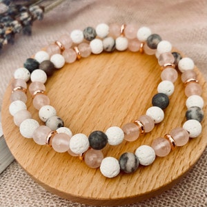 Pink Zebra Jasper Beaded Diffuser Bracelet | 6mm Dainty Natural Gemstone Aroma Bracelet | Handmade in Yarra Valley, Australia