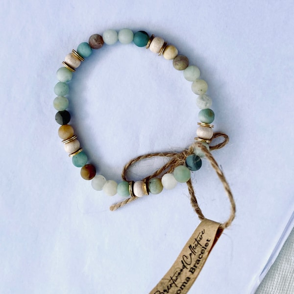 Amazonite Beaded Aroma Bracelet | Dainty Natural Gemstone Aromatherapy Jewellery | Beachy Boho Vibed Jewelry