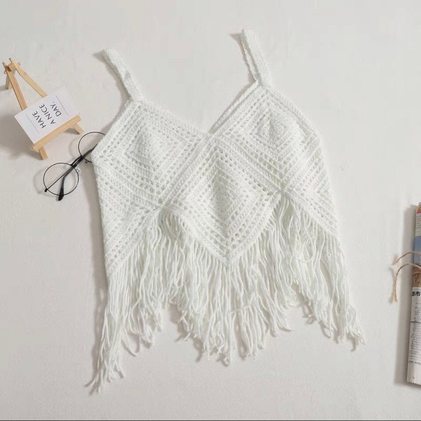 Vintage Bohemian Crochet Fringe Tank Top main image 1