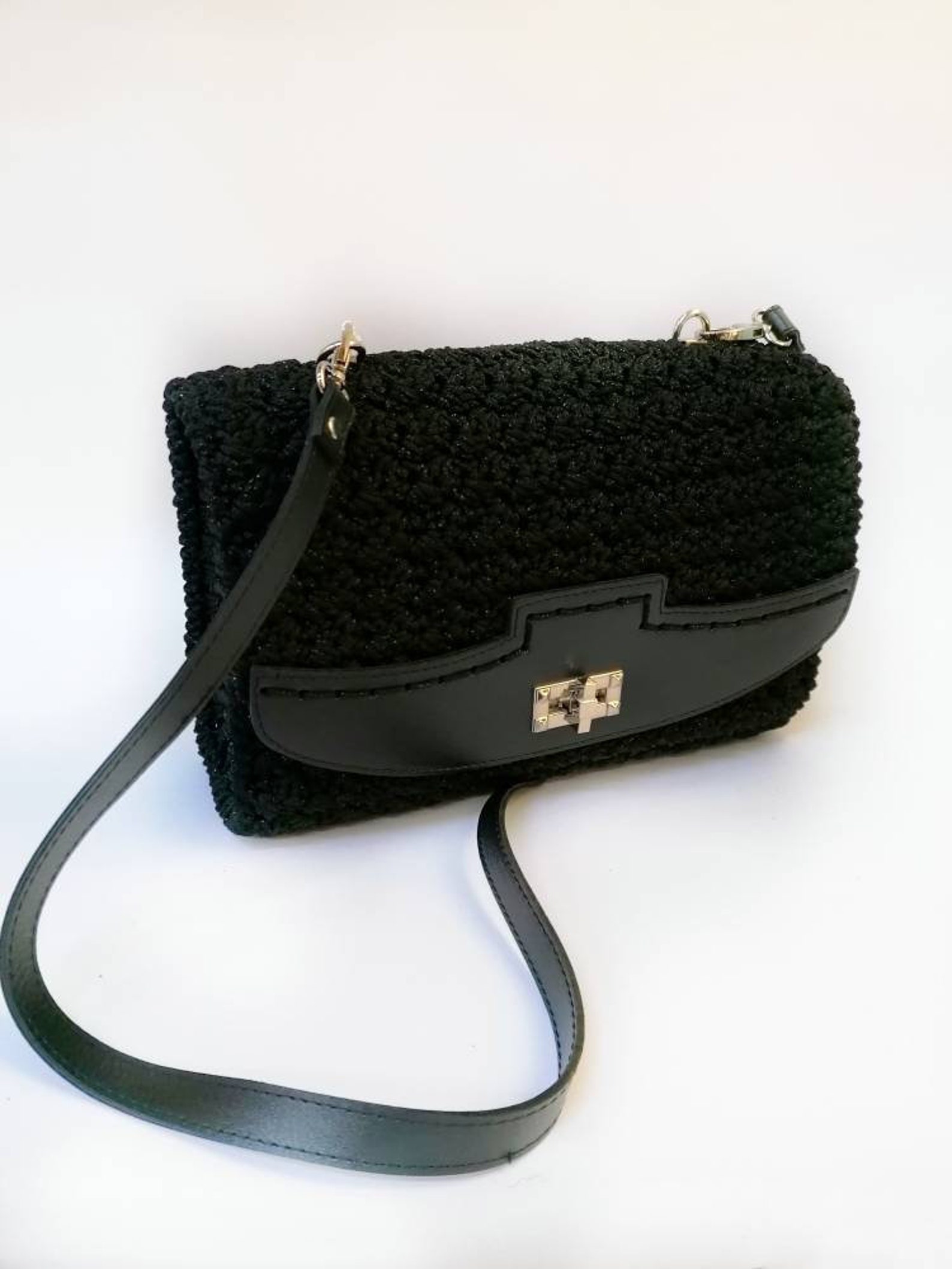 Classic black crochet bag Etsy