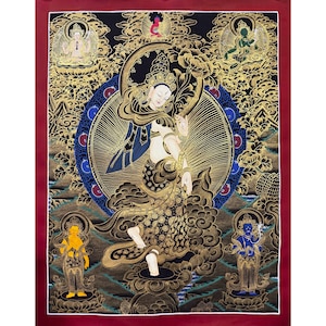 Blessed Dancing White Tara Thangka, Bodhisattva of Longivity, Handmade Sacred Thangka for Meditation, Tibetan Wall Decoration Painting