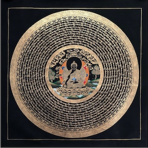 Medicine Buddha Mantra Mandala Thangka Painting on Cotton Canvas, Handmade Tibetan Art for Wall Decoration