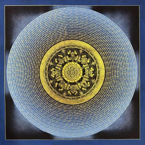 Large Size Prayer Mandala Thanka, Mantra Mandala Thangka, Om Mani Padme Hum Mandala Thangka, Mantra Blessed Thangka