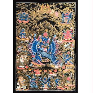 Big Size Blessed Yamantaka Thangka Painting, Handmade in Nepal, Vajrabhairava Thanka