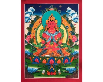 Fine Quality Amitayus Thangka Painting, Rare Genuine Hand Painted Tibetan thangka, Tibetan Wall Decoration Painting