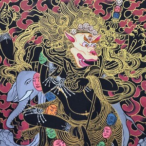 Silk Brocade Mounted Simhamukhi Thangka, Simhamukha Thanka bild 4