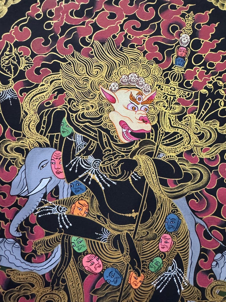 Silk Brocade Mounted Simhamukhi Thangka, Simhamukha Thanka bild 4