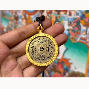 Gold Painted Mandala Pendant, Mandala Amulet - Necklace, Jewellery, Handmade