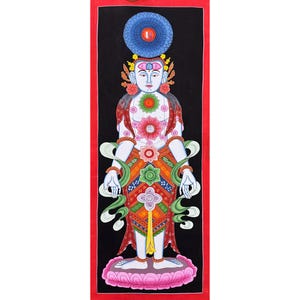 Sieben Chakra Thanka für Meditation, Sieben Chakra Thanka für Meditation, handgefertigtes Thangka auf Baumwollleinwand aus Nepal