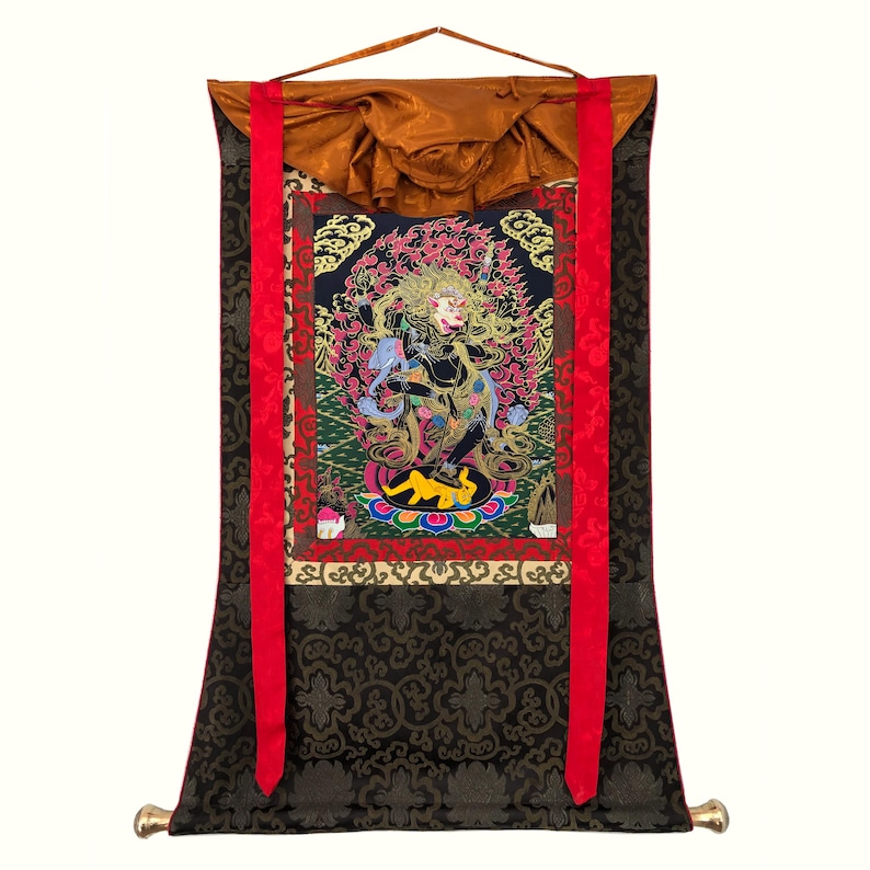 Silk Brocade Mounted Simhamukhi Thangka, Simhamukha Thanka bild 1