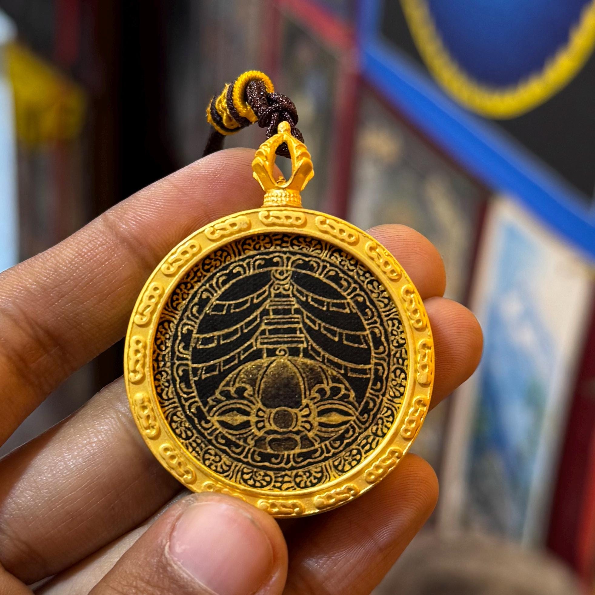 Gold Painted Stupa and Vajra Pendant, Stupa Pendant, Vajra Pendant