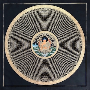 Shakyamuni Bouddha Mantra Mandala, Peinture Thangka sacrée faite à la main pour la méditation et bonne chance à la maison, Peinture de décoration murale tibétaine