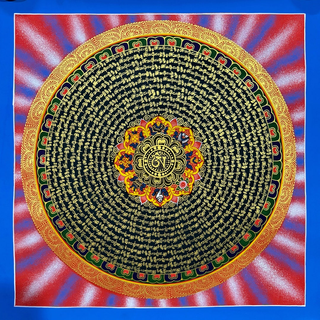 Om Mantra Mandala Thangka Painting, Thanka Art for Gift, Lama