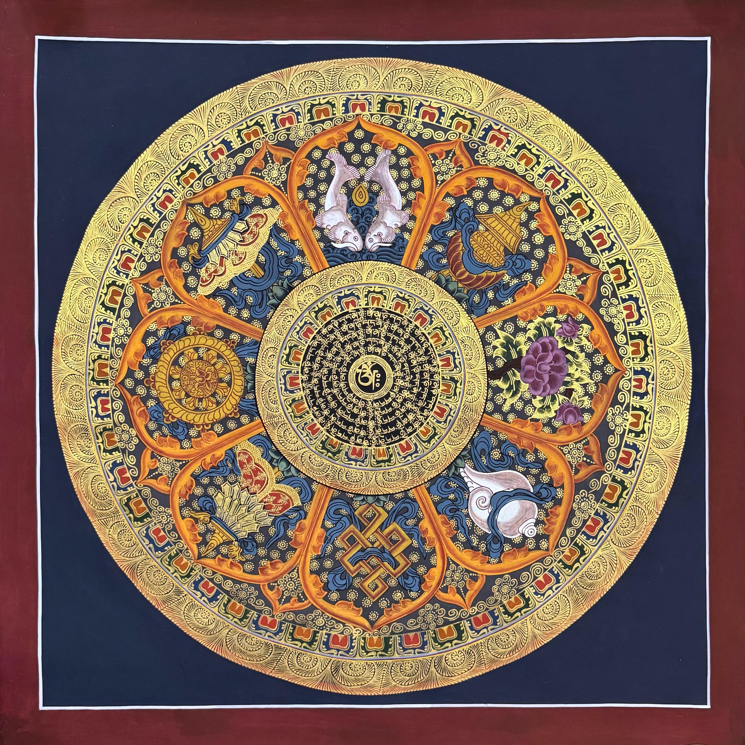 Fine Quality Astamangala Mandala Thangka, Thangka on Cotton Canvas