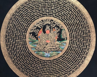 Padmasambhava Mandala Thangka, Hand-painted Gold Leaf Tibetan Art