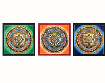 Hand-Painted Kalachakra Mandala Thangka: Tibetan Wheel of Time Art