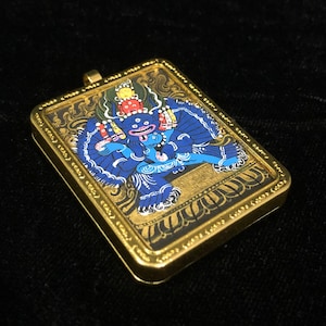 Blessd 24k gouden Yamantaka hanger Thangka, handgemaakt amulet van Yamantaka, zeldzame echte handgeschilderde Thangka - ketting, sieraden, handgemaakt