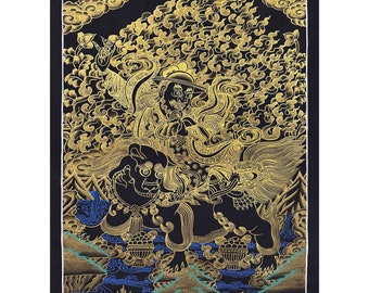 Dorje Legpa Thangka Painting, Handmade Sacred Thangka Painting for Meditation and Good Luck to house, Tibetan Wall Decoration Painting