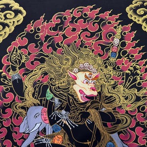 Silk Brocade Mounted Simhamukhi Thangka, Simhamukha Thanka bild 6
