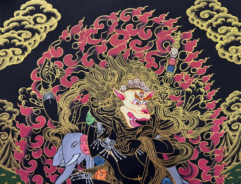 Silk Brocade Mounted Simhamukhi Thangka, Simhamukha Thanka bild 6