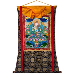Top Quality Silk Brocade Vajrasattva Thangka, Blessed Thanka, Painting on Cotton Canvas
