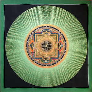 Large Size Prayer Mandala Thanka, Mantra Mandala Thangka, Om Mani Padme Hum Mandala Thangka, Mantra Blessed Thangka