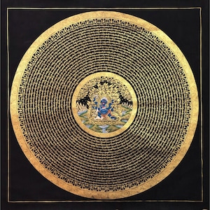 Large Size Mahakala Mantra Mandala Thangka, Genuine Hand Painted Tibetan thangka, Thangka Gold leaf Painting