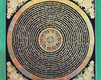 Double Vajra Mantra Mandala Thangka Painting, om Mani Padme Hum Mandala Thangka Art