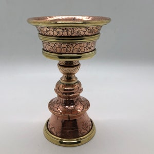 2x Set of two Butter lamp, Buddhist Butter Lamp made from copper, Vintage tibetan butter lamp copper brass altar offering pray light