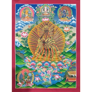 Oro de 24 quilates de calidad superior Guru Rinpoche con cuerpo de arco iris, Padmasambhava