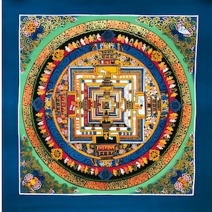 Fine Qualité 35cmx35cm Kalachakra Mandala Thangka, etfa fait Peinture Sacrée Thangka pour la Méditation, Peinture de Décoration Murale Tibétaine