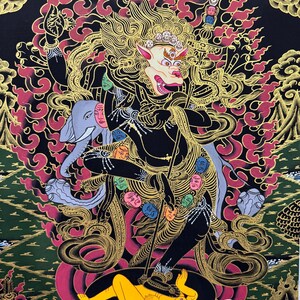 Silk Brocade Mounted Simhamukhi Thangka, Simhamukha Thanka bild 3