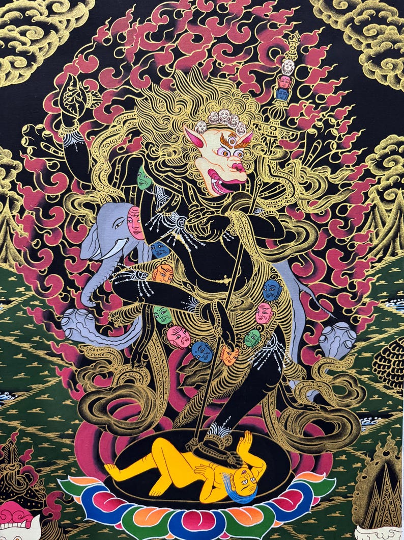 Silk Brocade Mounted Simhamukhi Thangka, Simhamukha Thanka bild 3