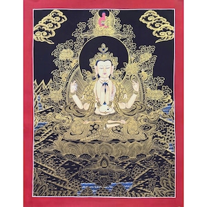 Chenrezig Thanka, Avalokiteshvara Thangka, Blessed Chenrezig Thangka, Handmade Sacred Thangka Painting for Good Luck to house