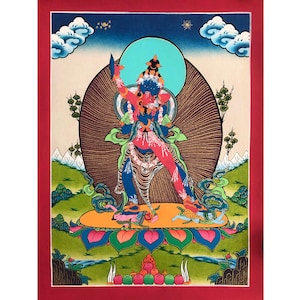 Blessed 43cmx33cm Chakrasamvara Thangka Peinture, Thangka sacré fait à la main pour la méditation, Thangka en coton sur toile peinte à la main du Népal