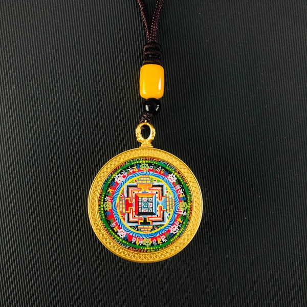 Monk Blessed Kalachakra Mandala Pendant, Mandala Amulet - Necklace, Jewellery, Handmade