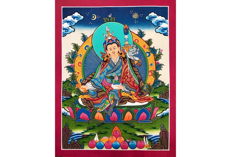 Padmasambhava Guru Rinpoche Handmade Sacred Thangka Painting image 1