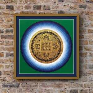 Monk Blessed 15x15 Inch Blue Lotus Mandala, Fine Himalayan Art, For Home Decoration and Shrine