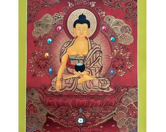 Pintura Thangka del Buda Shakyamuni, arte de lienzo de algodón