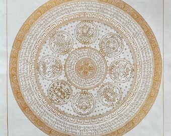 Vielversprechendes Mantra Mandala Thanka, Om Mani Padme Hum Mandala Thangka, Gesegnetes Mandala Thanka, tibetische Wanddekoration Malerei