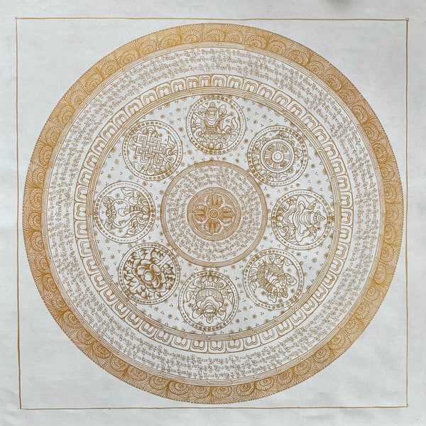 Vielversprechendes Mantra Mandala Thanka, Om Mani Padme Hum Mandala Thangka, Gesegnetes Mandala Thanka, tibetische Wanddekoration Malerei