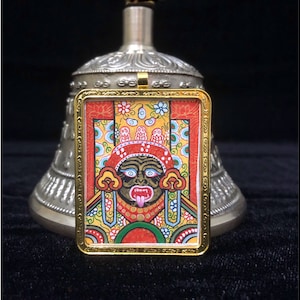 24k Gold Zakiram Pendant, Drashi Lhamo Amulet, Handmade Sacred Thangka Painting for Good Luck, Necklace, Jewellery, Handmade