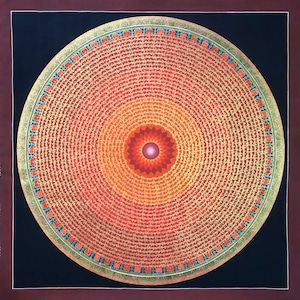Large Size Prayer Mandala Thanka, Mantra Mandala Thangka, Om Mani Padme Hum Mandala Thangka, Mantra Blessed Thangka