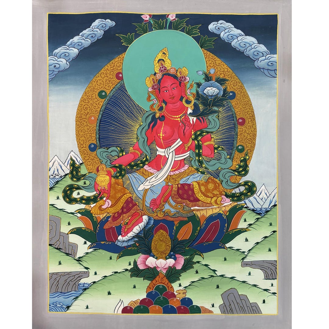 Tangka Red Handmade Red Tara Thangka Painting, Sacred Art From Nepal - Etsy