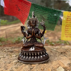 Antique Copper Oxidized Chenrezig Statues, Avalokiteshvara Statues