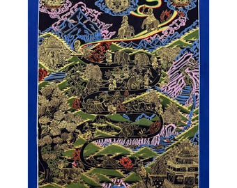 手描きの象の道サマタ瞑想天国/涅槃への道チベットタンカ絵画