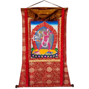Silk Brocade Vajrayogini Thangka, Handmade Sacred Thangka Painting for Meditation and Good Luck, Rare Genuine Hand Painte