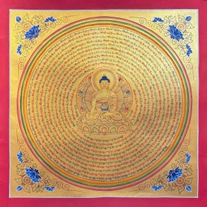 Mandala mantra bouddha Shakyamuni, peinture thangka sacrée faite main pour la méditation et porte-bonheur, peinture décoration murale tibétaine