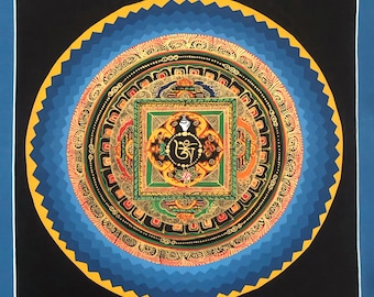 Mandala arcobaleno blu 33x33 cm, mandala argento per decorazione e meditazione, mandala conca argento