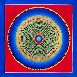 Om Mantra Mandala Thangka Painting, Thanka Art for gift, Lama Blessed Tangka, Om Mani Padme Hum Mandala